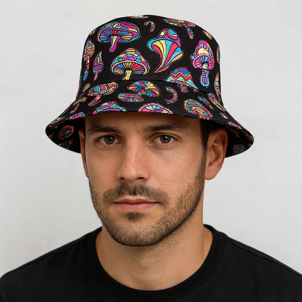 Un homme porte le Bob Champignon