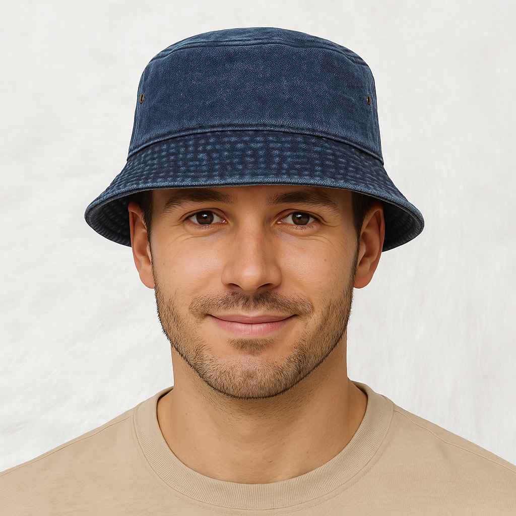 Un homme porte le Bob en Denim Bleu