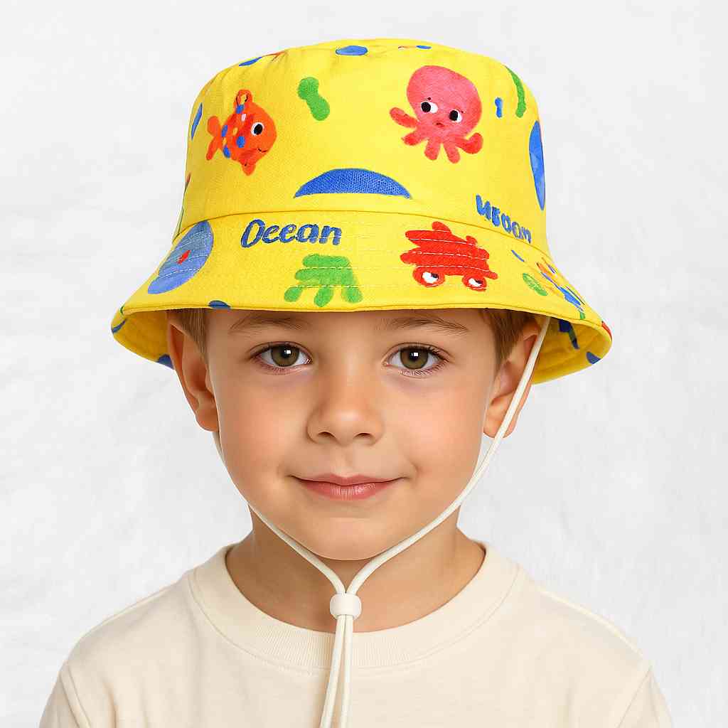 Un enfant porte le Bob Bébé ou Enfant Océan Jaune.