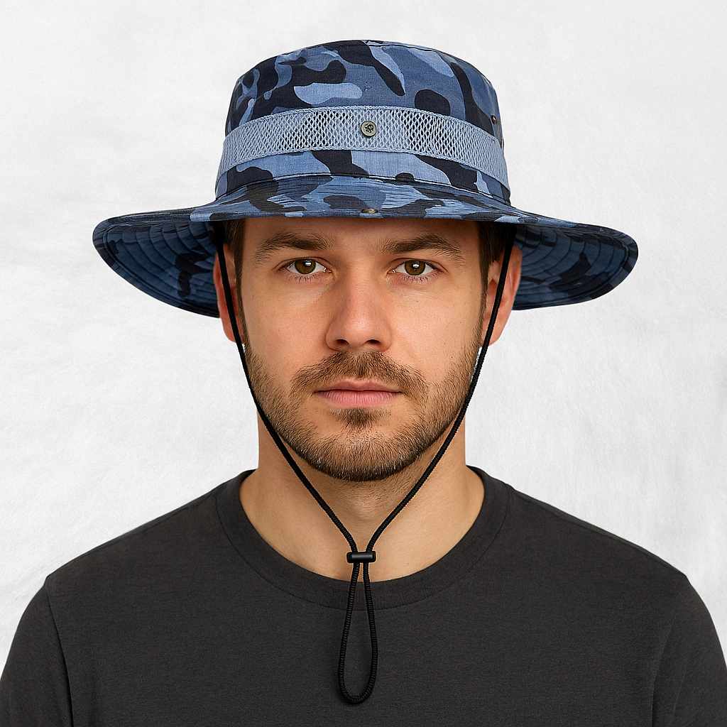 Un homme porte le Bob Camo avec Ficelle