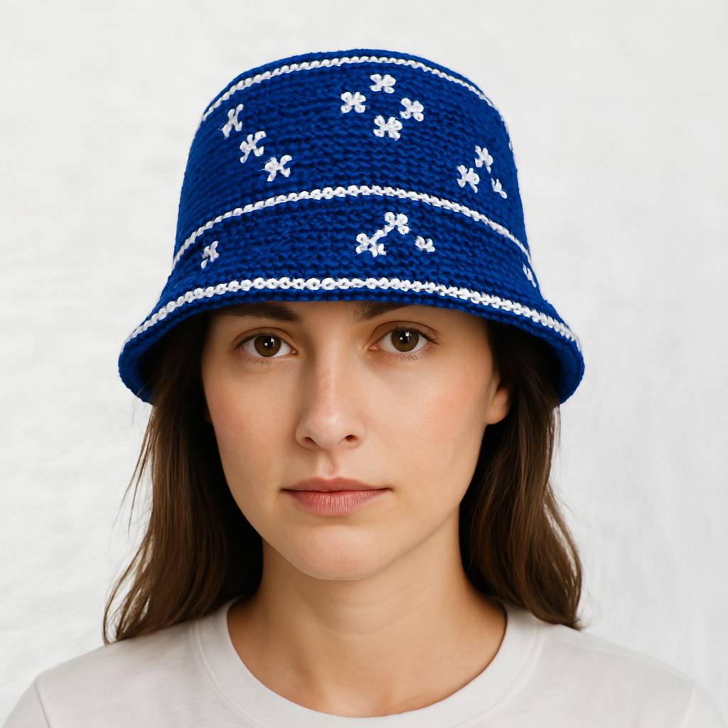 Une femme porte le Bob Crochet Bleu