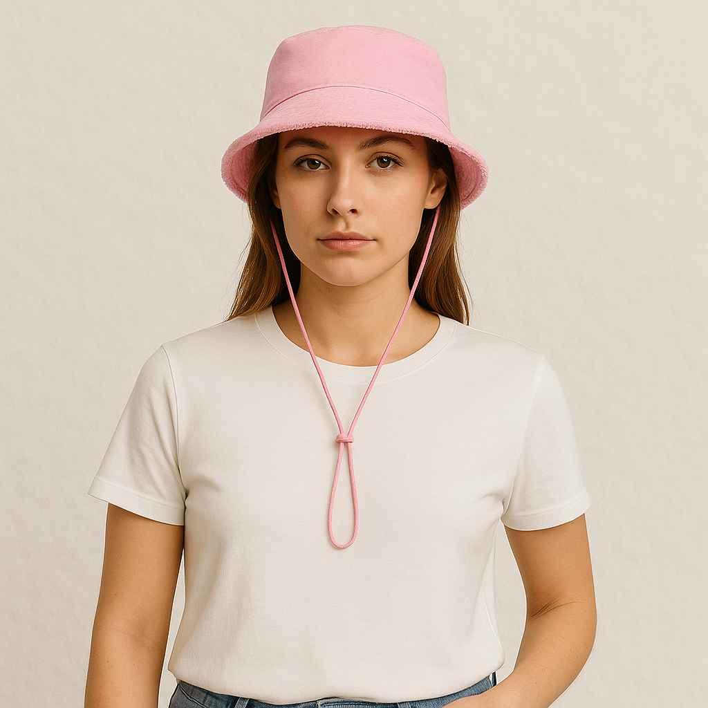Une femme porte le Bob Femme Été Rose avec ficelle