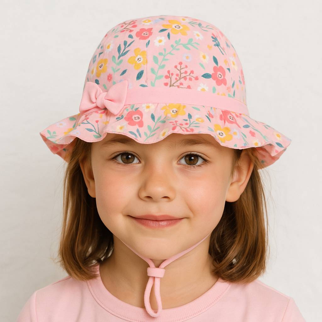 Une fille porte le Bob Fille Rose à Fleurs.