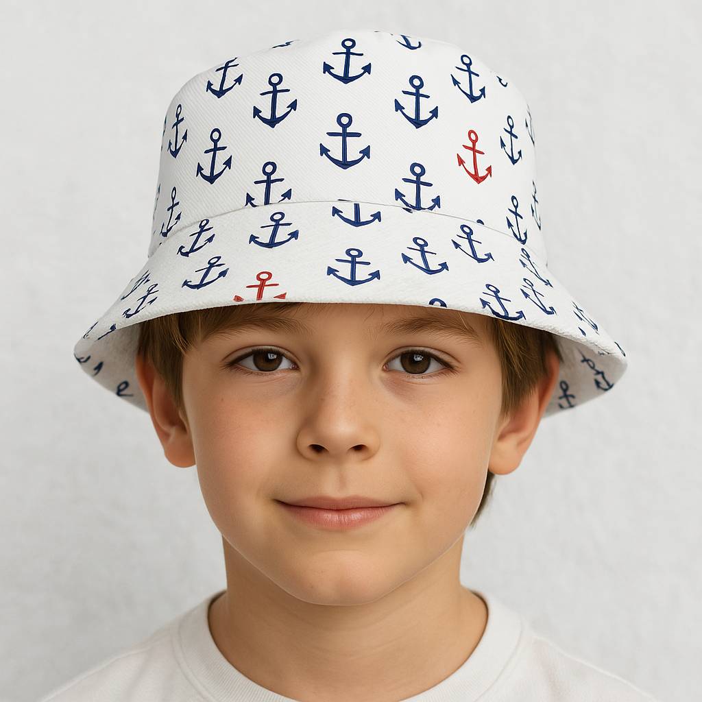 Un garçon porte le Bob Garçon Marin blanc .