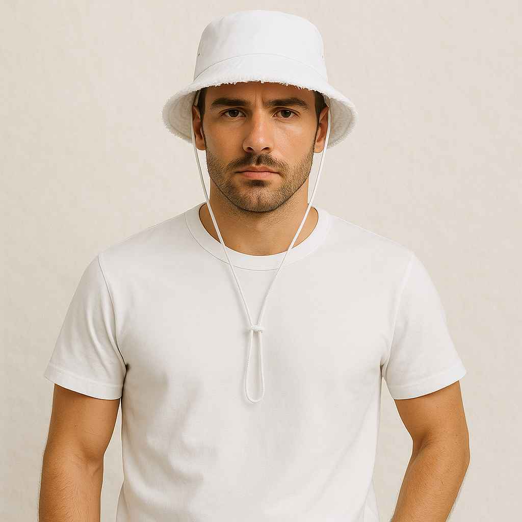 Un homme porte le Bob Homme Été Blanc