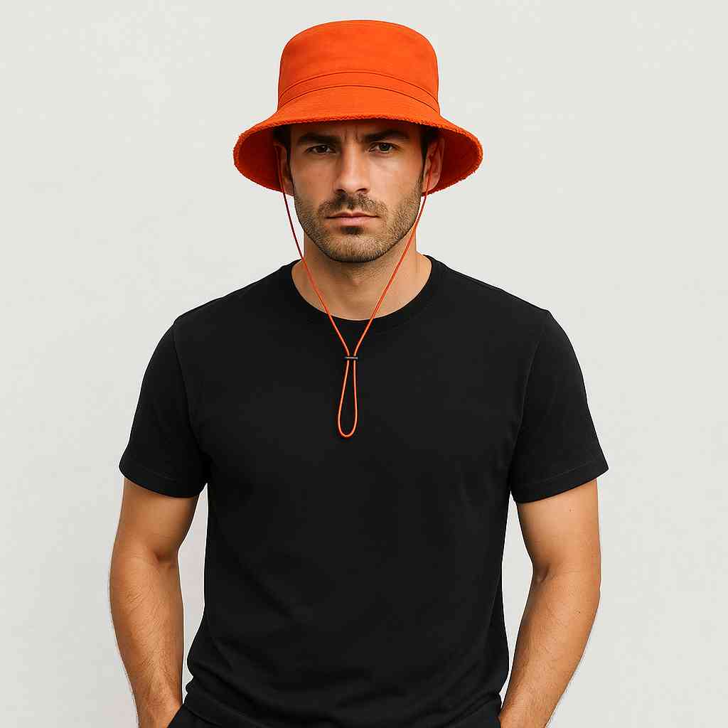 Un homme porte le Bob Homme Été Orange