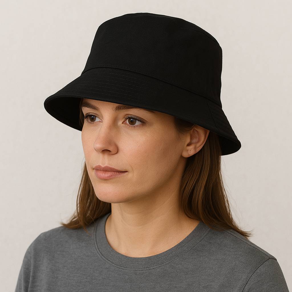 Une femme porte le Bob Noir Femme.