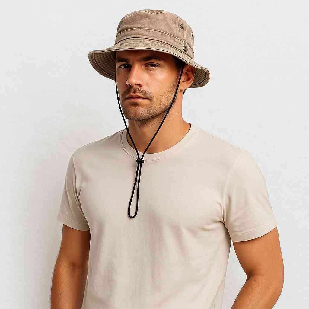 Un homme porte le Bob Randonnée Homme Beige
