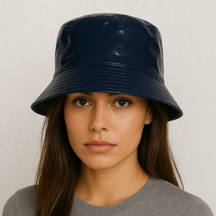 Une femme porte le Bob de Pluie bleu Marine