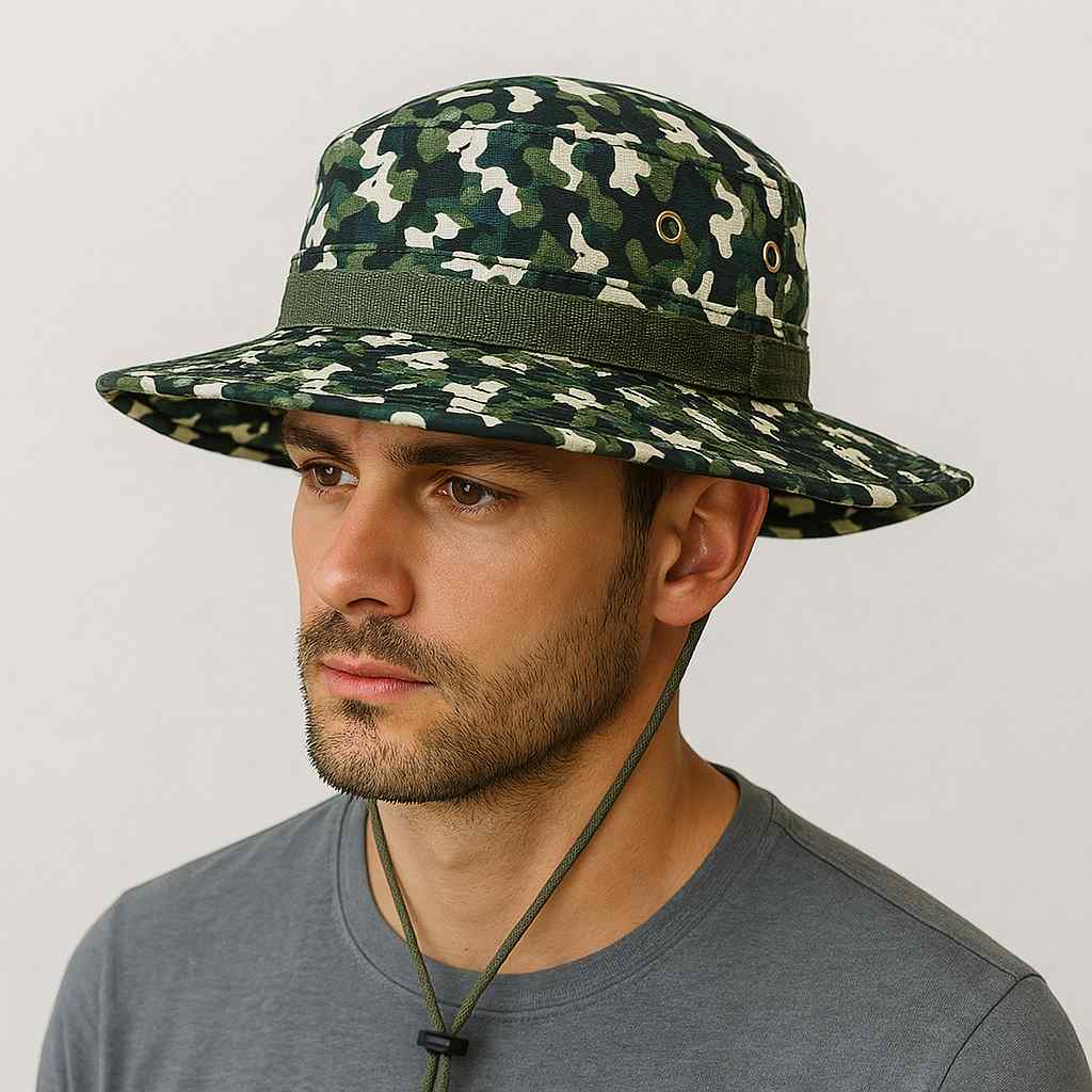 Un homme porte un Bob pêche.