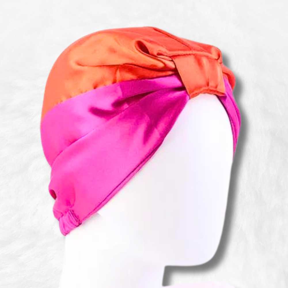 Bonnet en Satin Orange & Rose Papillon.