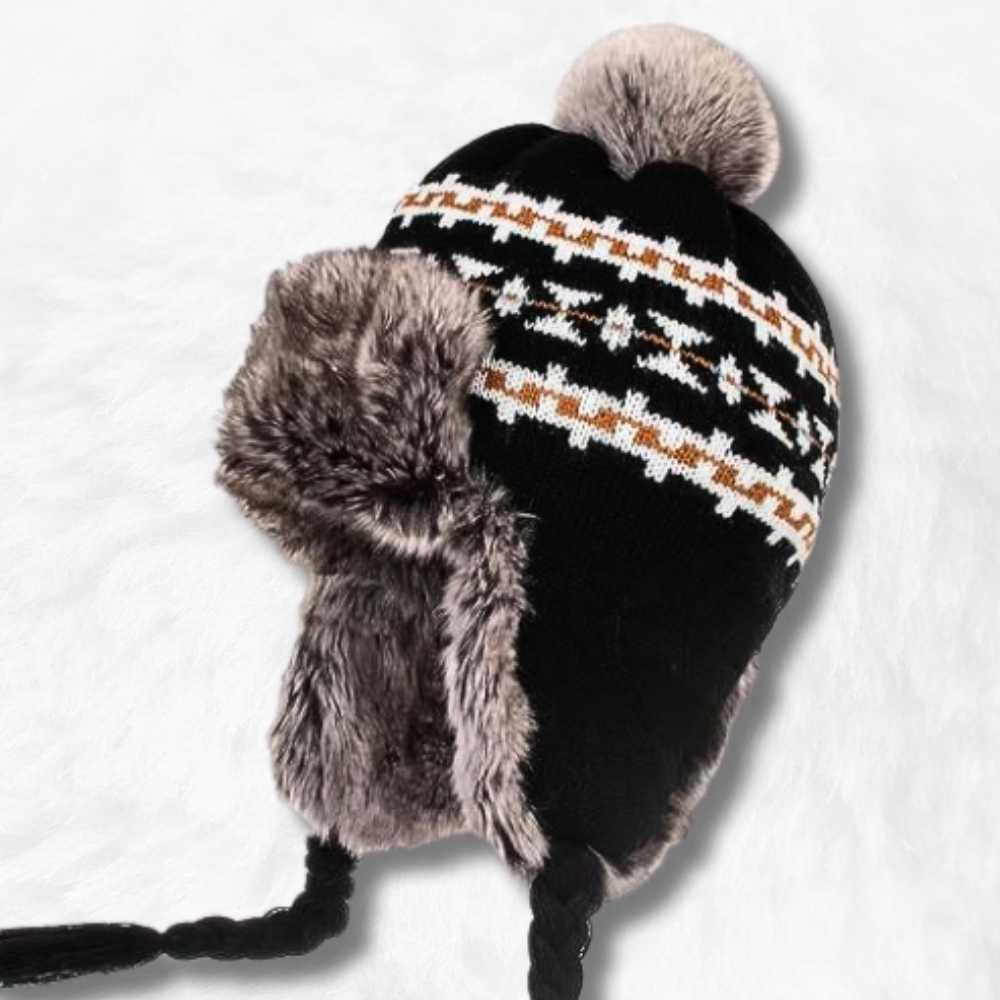 Bonnet Péruvien Noir à Fourrure