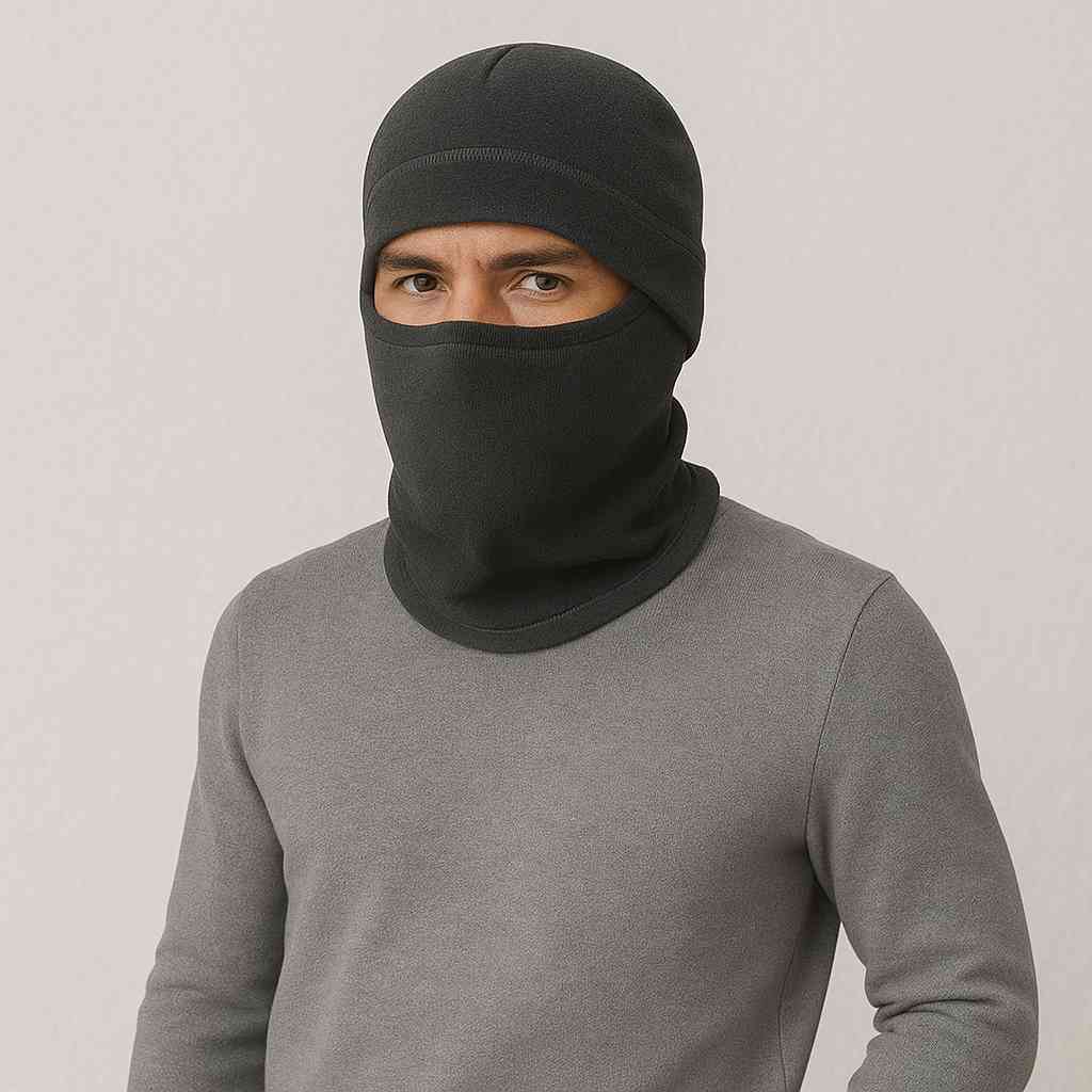 Un homme porte le Bonnet Cagoule Gris