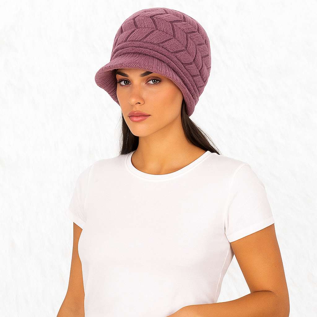 Une femme porte le Bonnet Casquette Femme Mauve