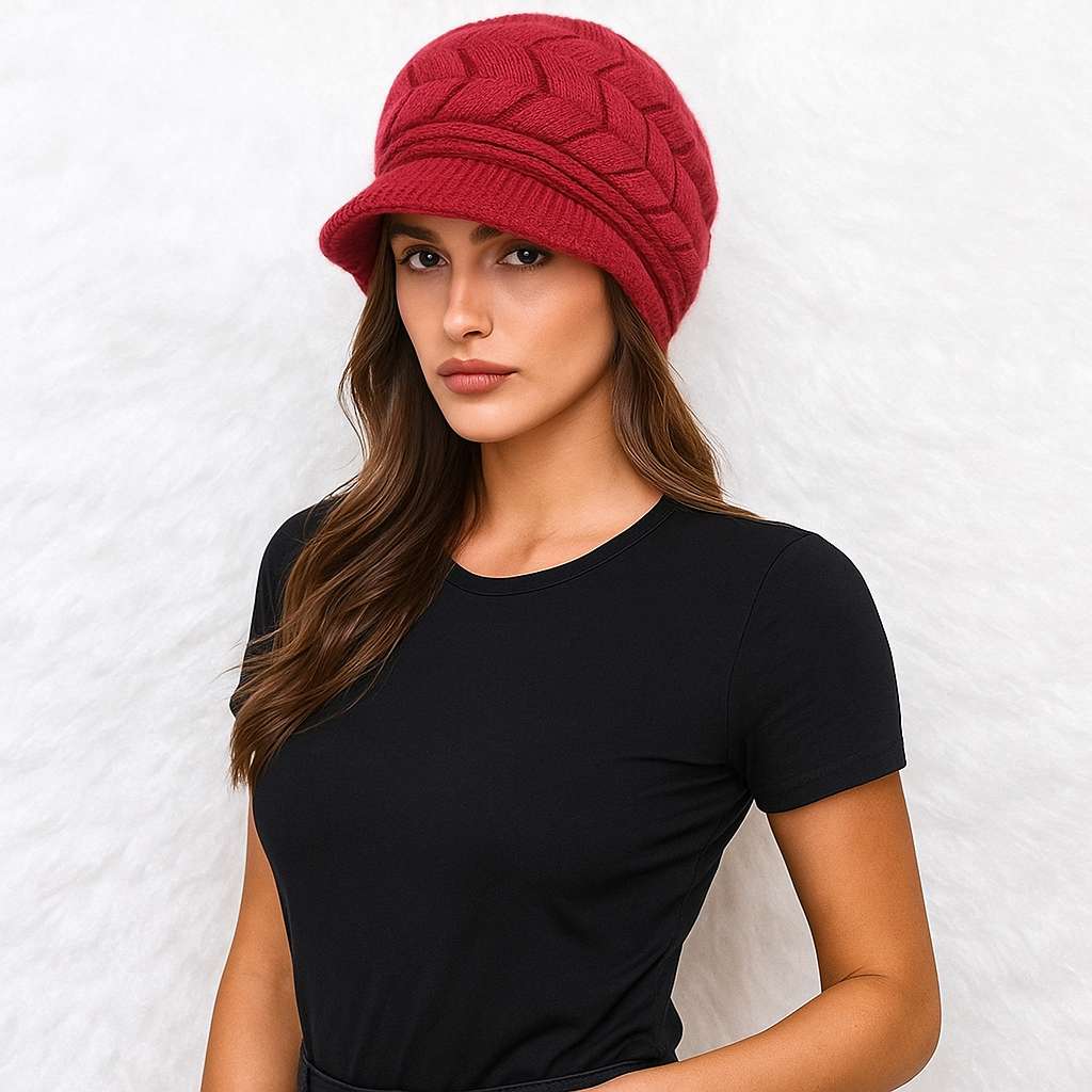 Une femme porte le Bonnet Casquette Femme Rouge