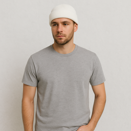 Un homme porte le Bonnet Court Blanc