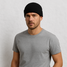 Un homme porte le Bonnet Court Noir