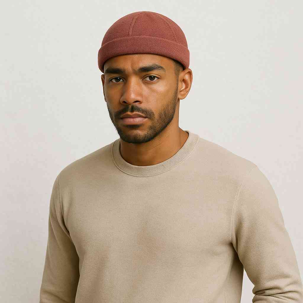 Un homme porte le Bonnet Docker Marron
