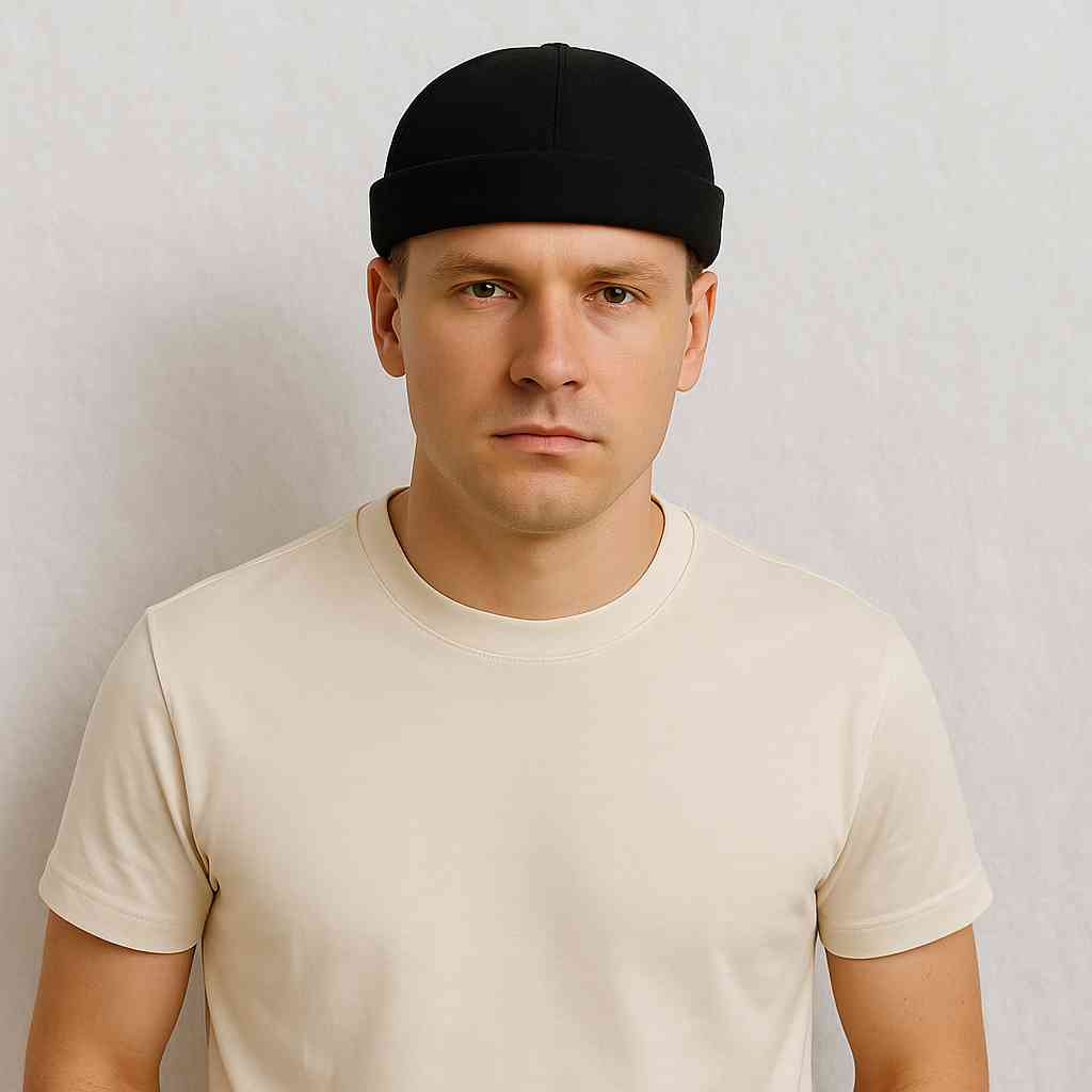 Un homme porte le Bonnet Docker Noir