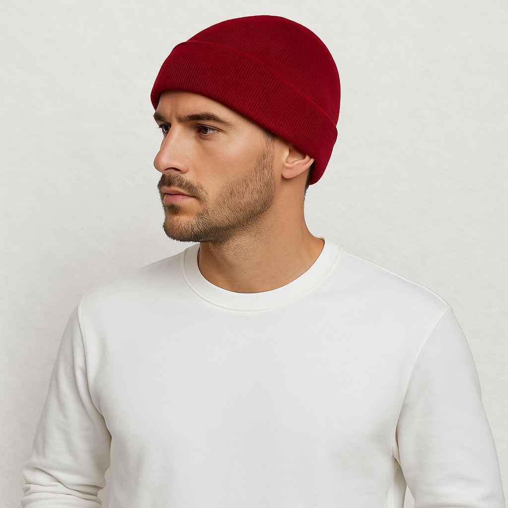 Un homme porte le Bonnet Doublé Satin Rouge