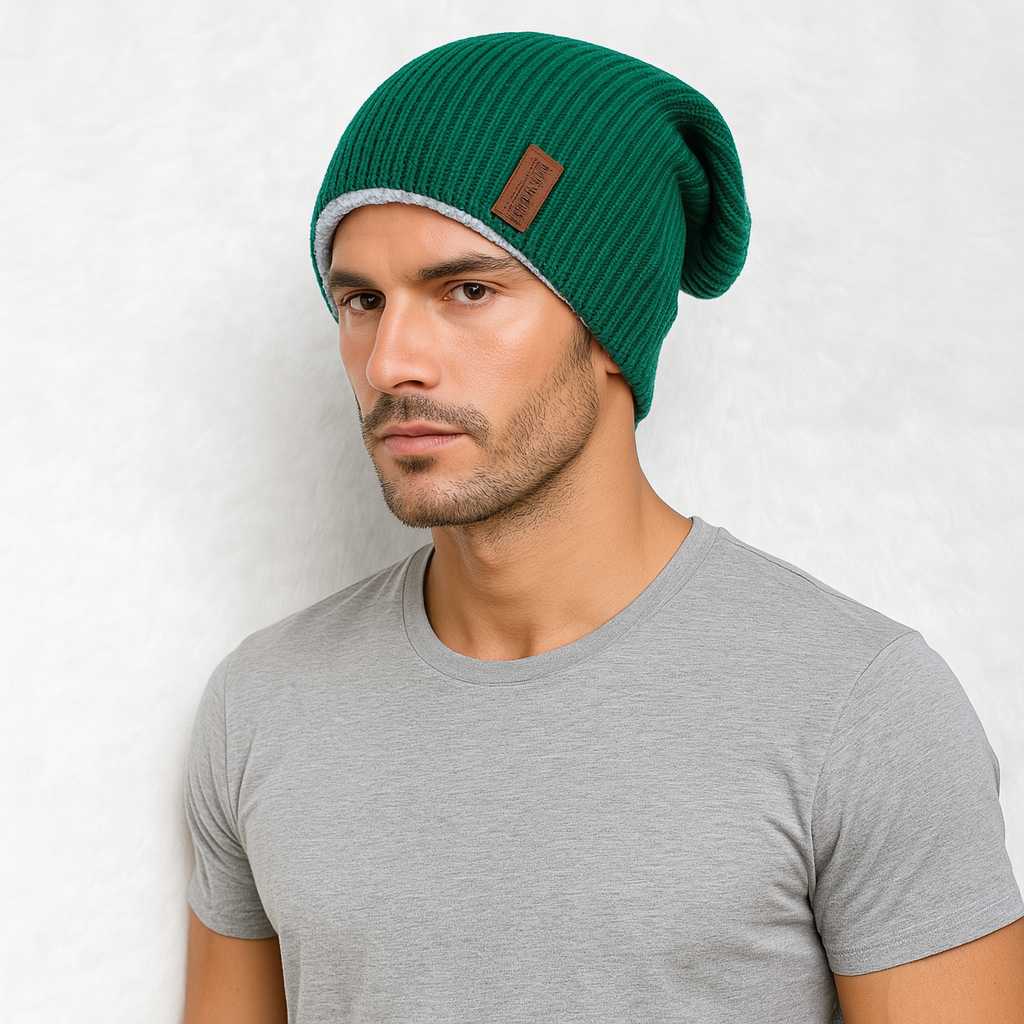 Un homme porte le Bonnet Long Vert.