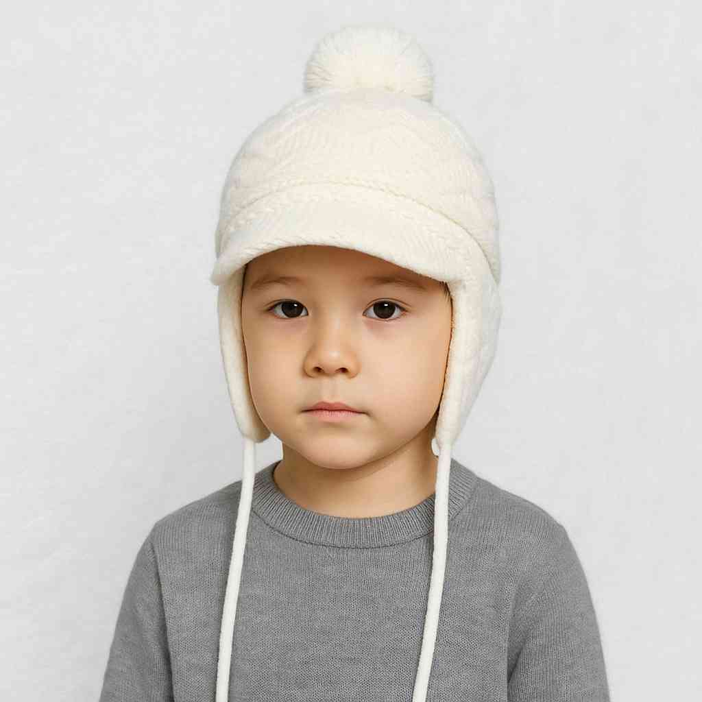 Un garçon porte le Bonnet Péruvien Blanc pour Enfant