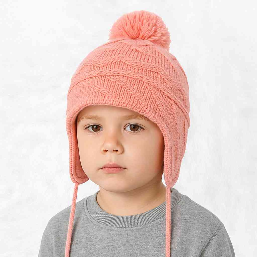 Un garçon porte le Bonnet Péruvien Rose pour Enfant