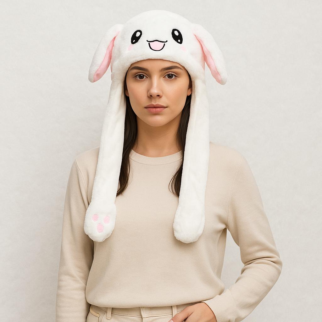 Une femme porte le Bonnet avec Oreille qui Bouge en Lapin