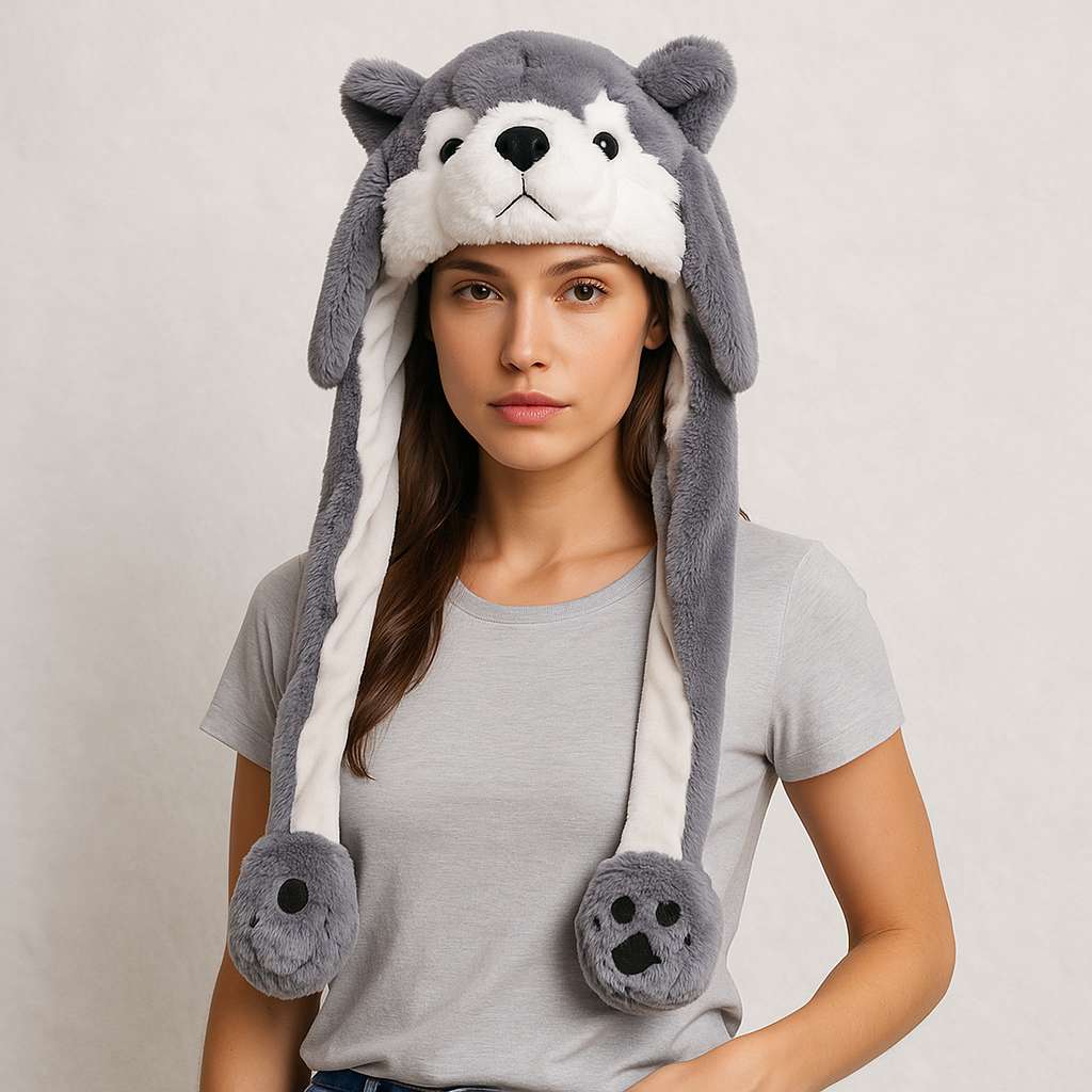 Une femme porte le Bonnet avec Oreille qui Bouge en Loup