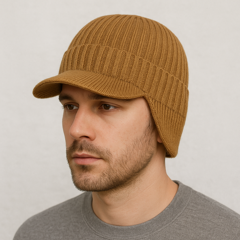 Un homme porte le Bonnet casquette Beige