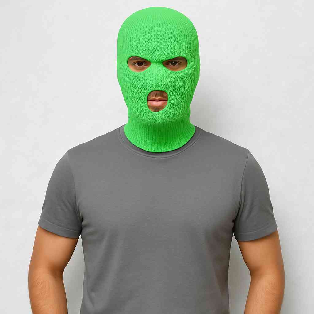 Un homme porte le Cagoule 3 Trous Verte Fluo