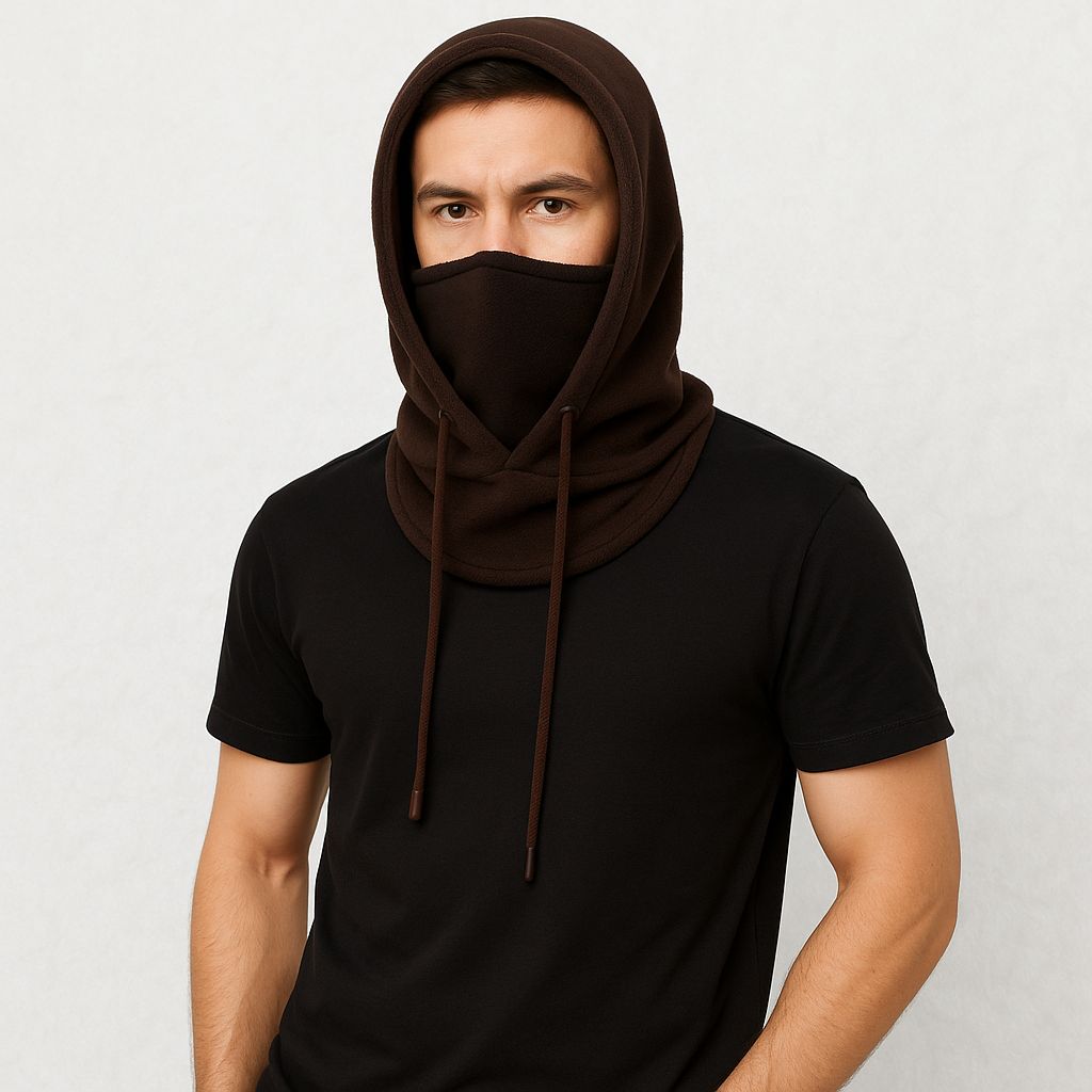 Un homme porte la Cagoule Capuche Marron