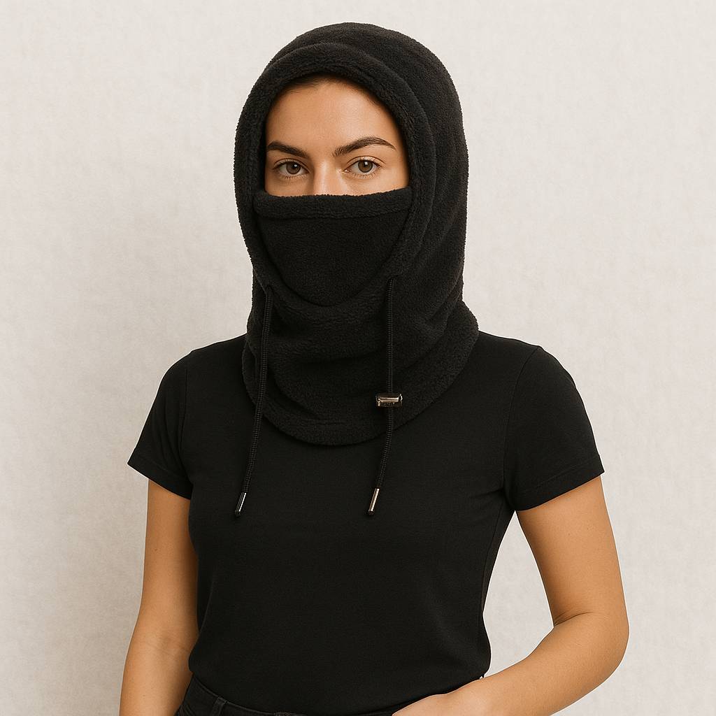 Une femme porte la Cagoule Femme Noire