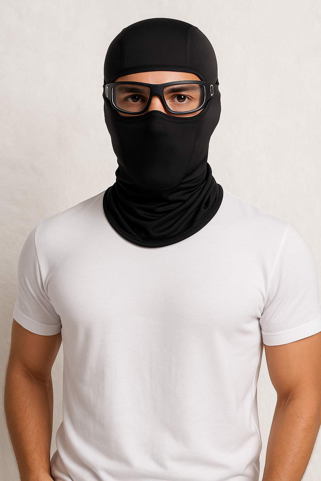 Un homme porte la Cagoule Moto pour Lunettes