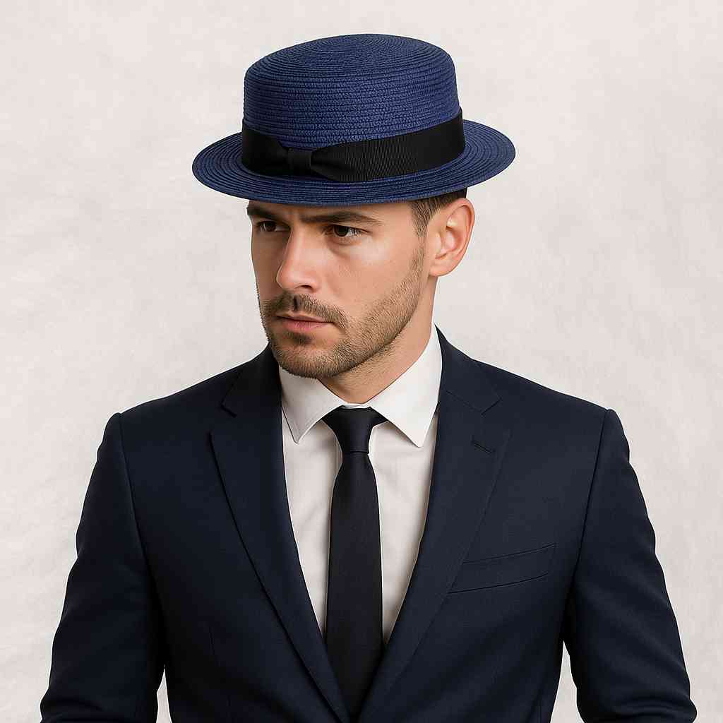 Un homme portye le Canotier de Paille bleu marine