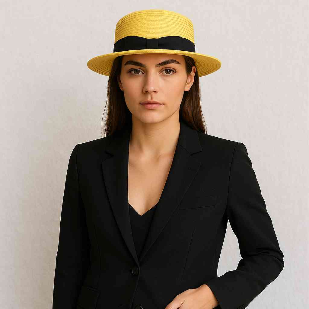 Une femme porte e Canotier de Paille jaune
