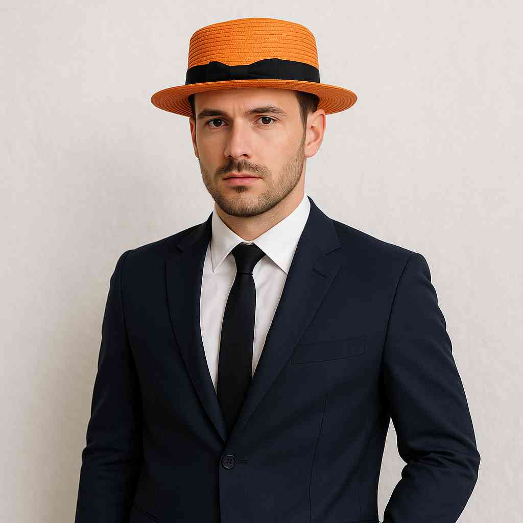 Un homme porte le Canotier de Paille orange