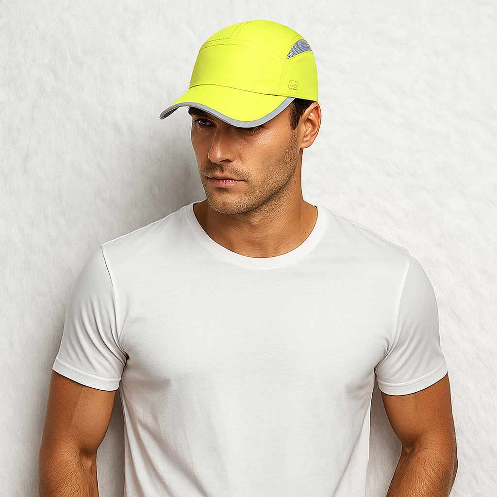 Un homme porte la Casquette Anti UV jaune
