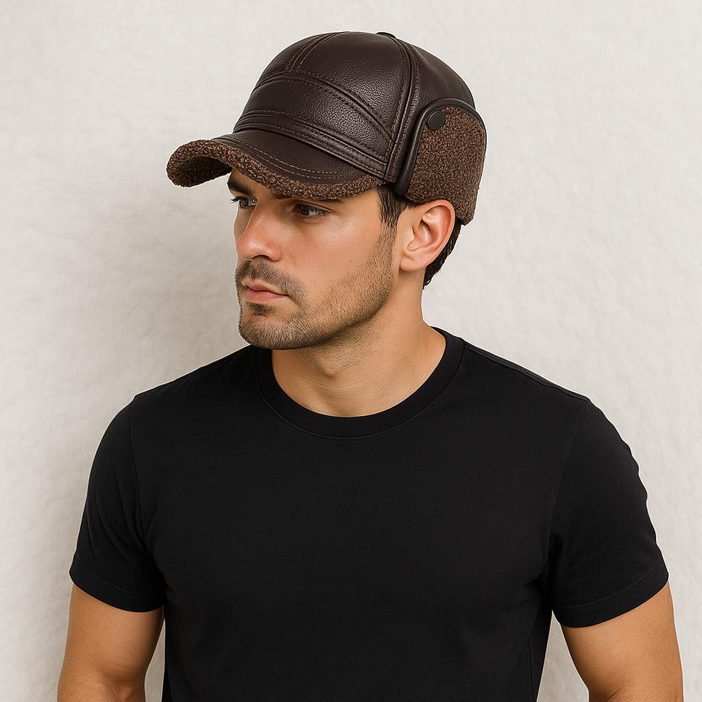 Un homme porte la Casquette Chapka Moumoute Marron