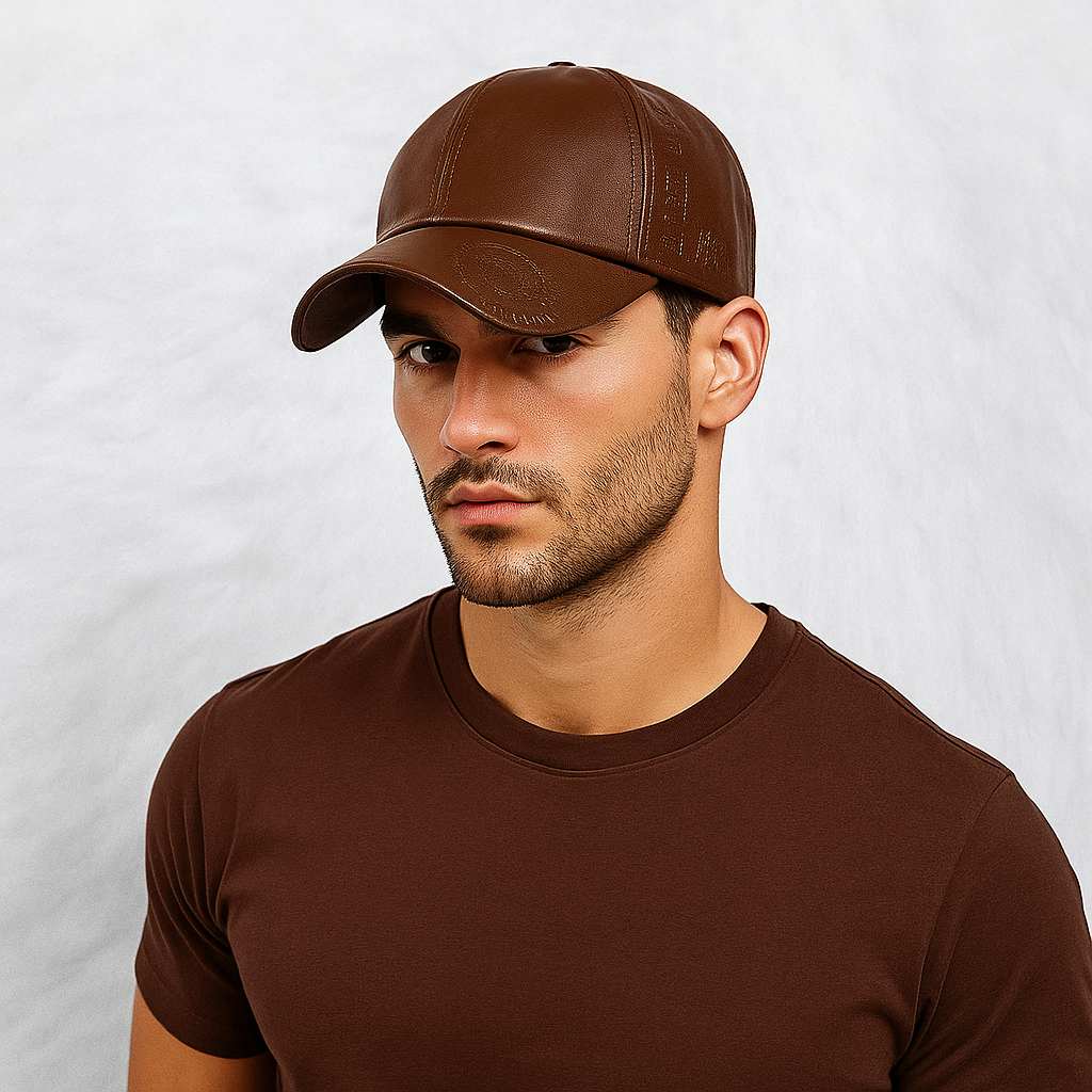 Un homme porte la Casquette Cuir 1994 Marron