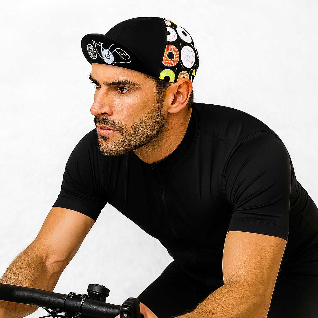 Un homme porte la Casquette Cyclisme Donut noir