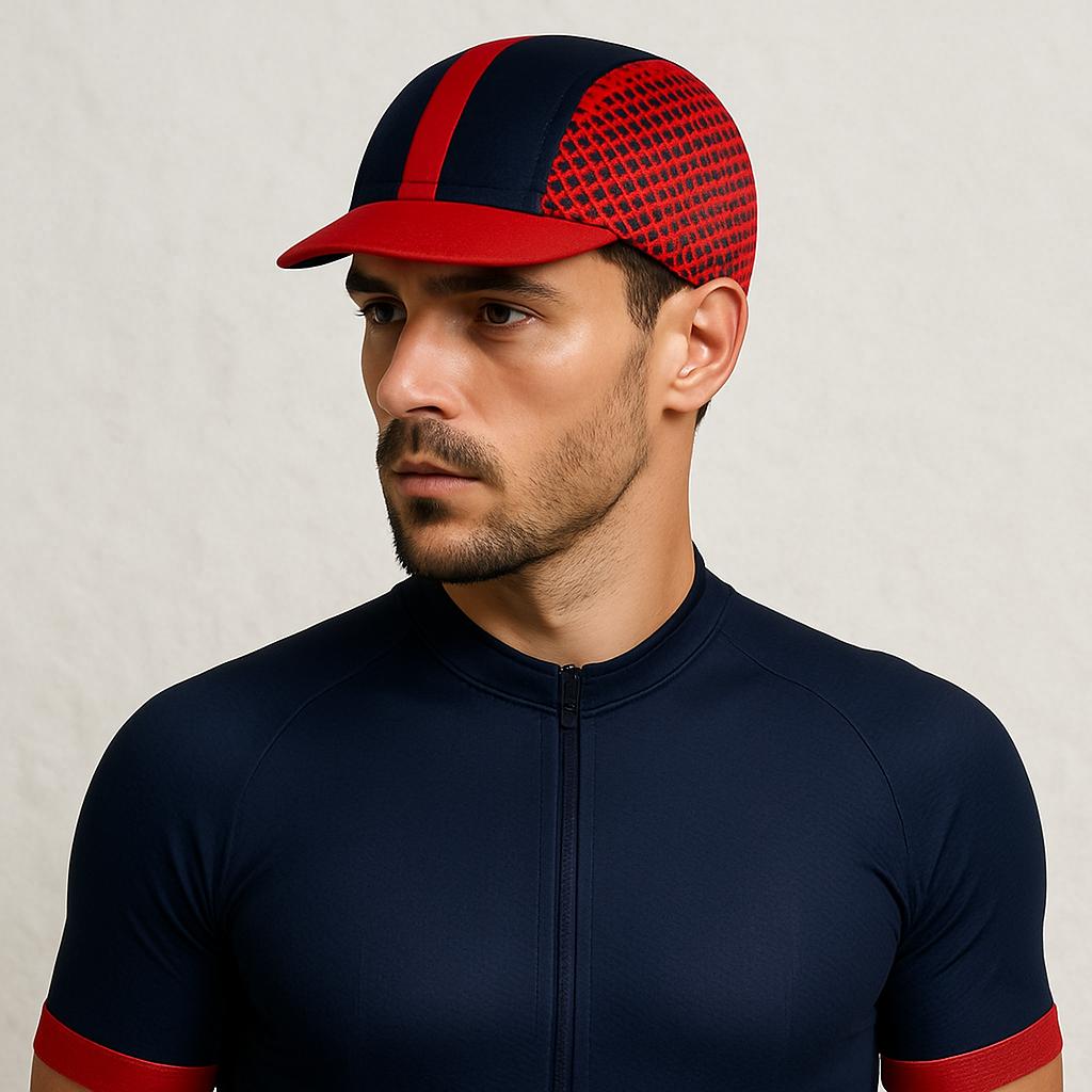 Un homme porte la Casquette Cyclisme Rouge