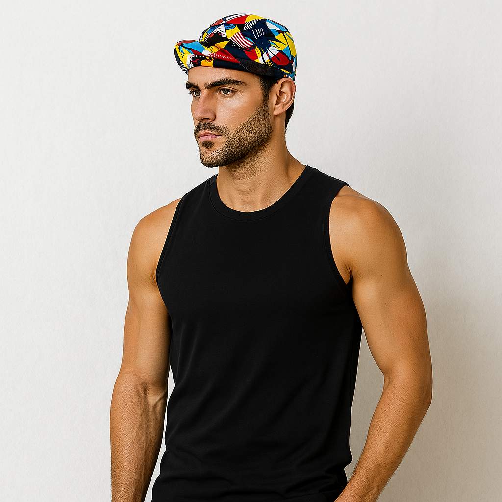 Un homme porte la Casquette Cycliste Contemporaine