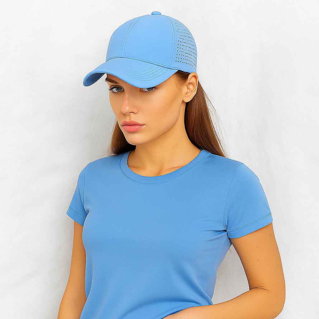Une femme porte laCasquette Grande Taille Sport bleu ciel