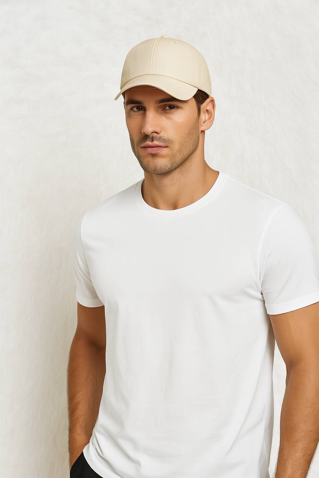 Un homme porte la Casquette Imperméable crème