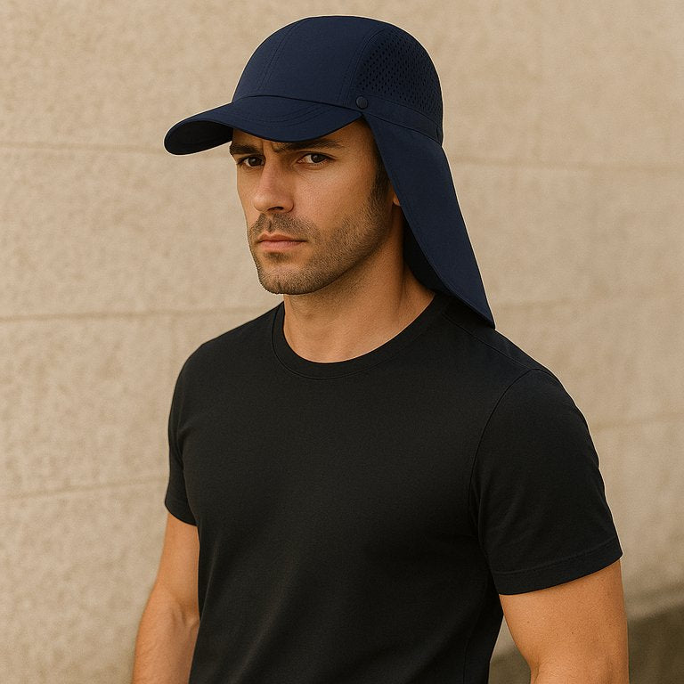 Un homme porte le Casquette Longue Visière Anti uv bleu