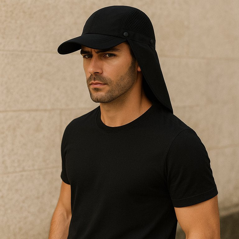 Un homme porte la Casquette Longue Visière Anti uv noir
