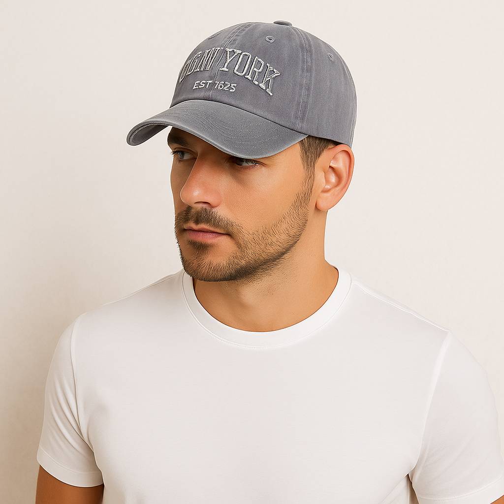 Un homme porte la Casquette New York Grise