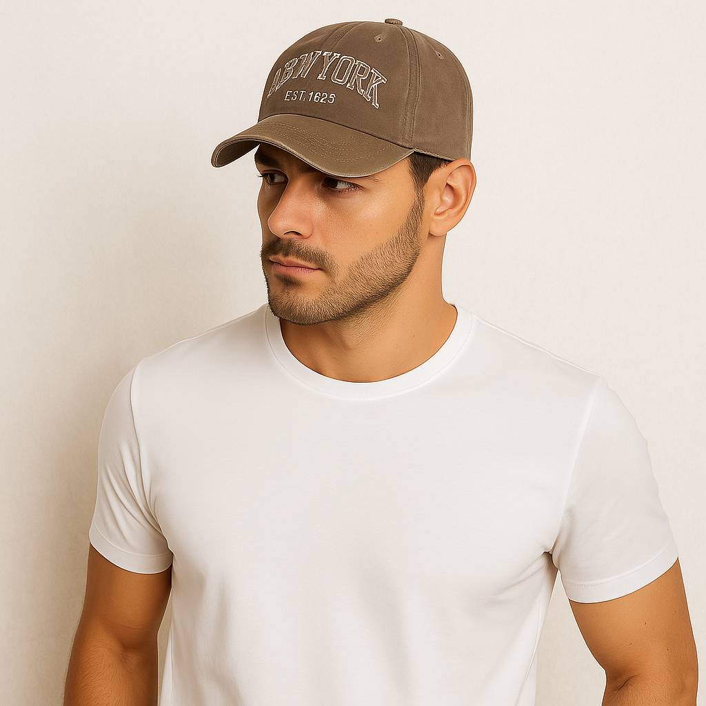 Un homme porte la Casquette New York Marron