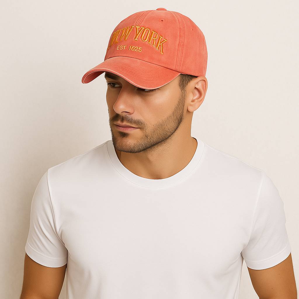 Un homme porte la Casquette New York Orange
